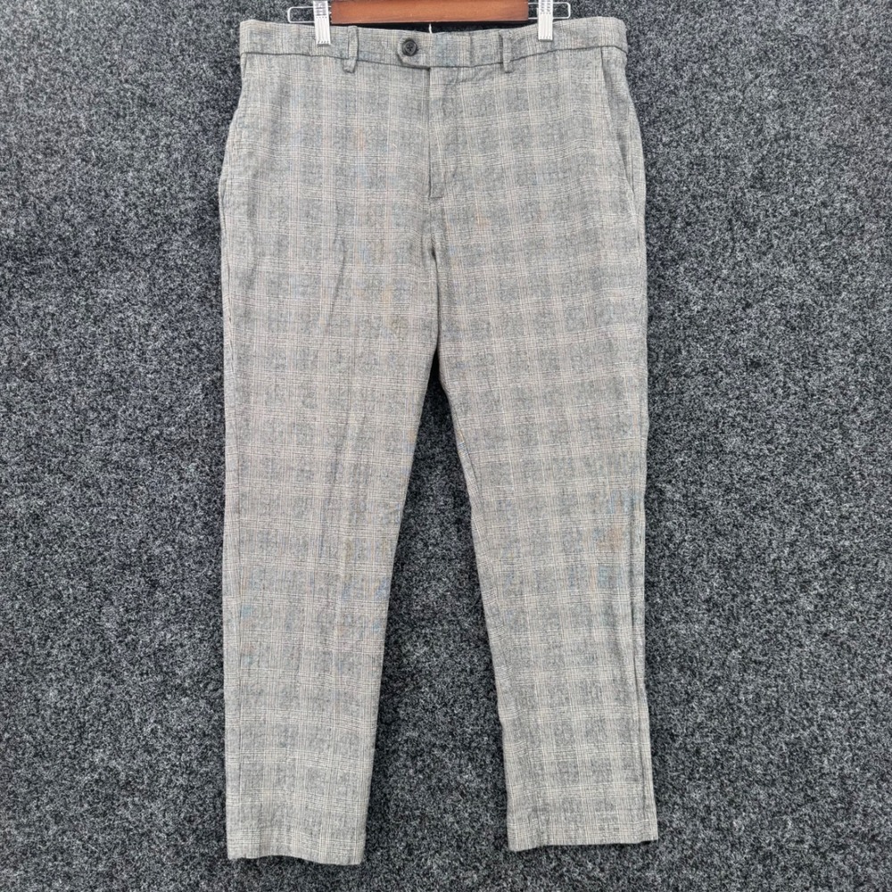 Banana Republic Mens 35x30 Slim Tapered Fit Grey Glen Plaid Stretch Trousers